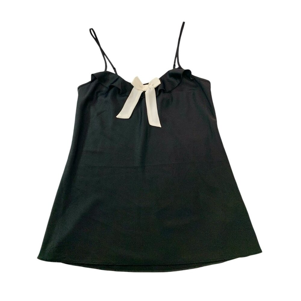Etam Lingerie Black Nightdress Cream Bow Size UK 10 EU 38 Satin